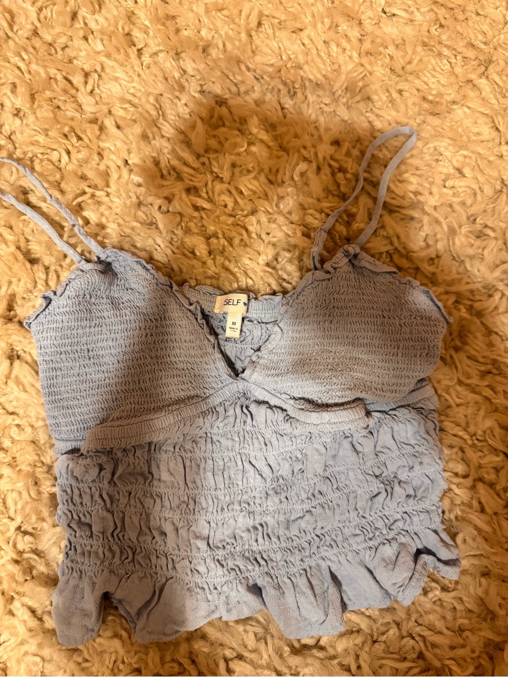 ELF Light Blue Smocked Ruffle Crop Cami